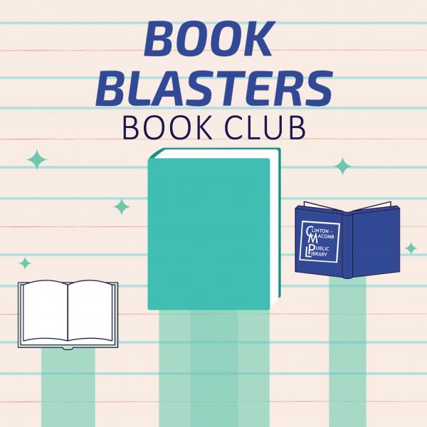 Image of three books shooting in the air with text Book Blasters Book Club