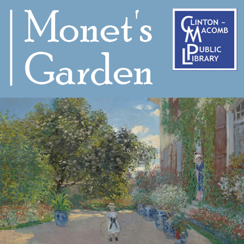 Photo of Claude Monet's painting called The Artist’s House at Argenteuil Date: 1873 with text that says monet's garden