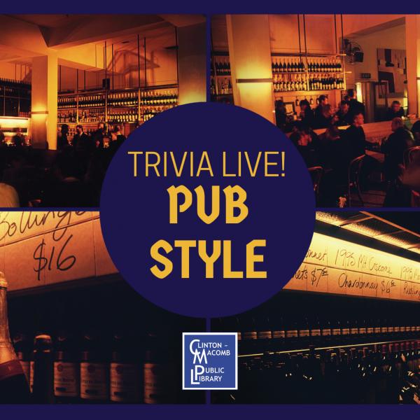 Image of bar and text says Trivia Live Pub Style